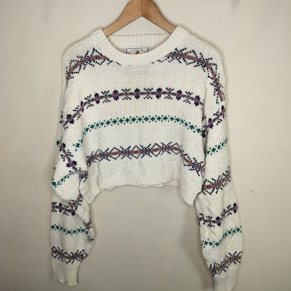 Vintage Pinnacle Collection Cropped Sweater L‎ / XL Floral Cotton USA